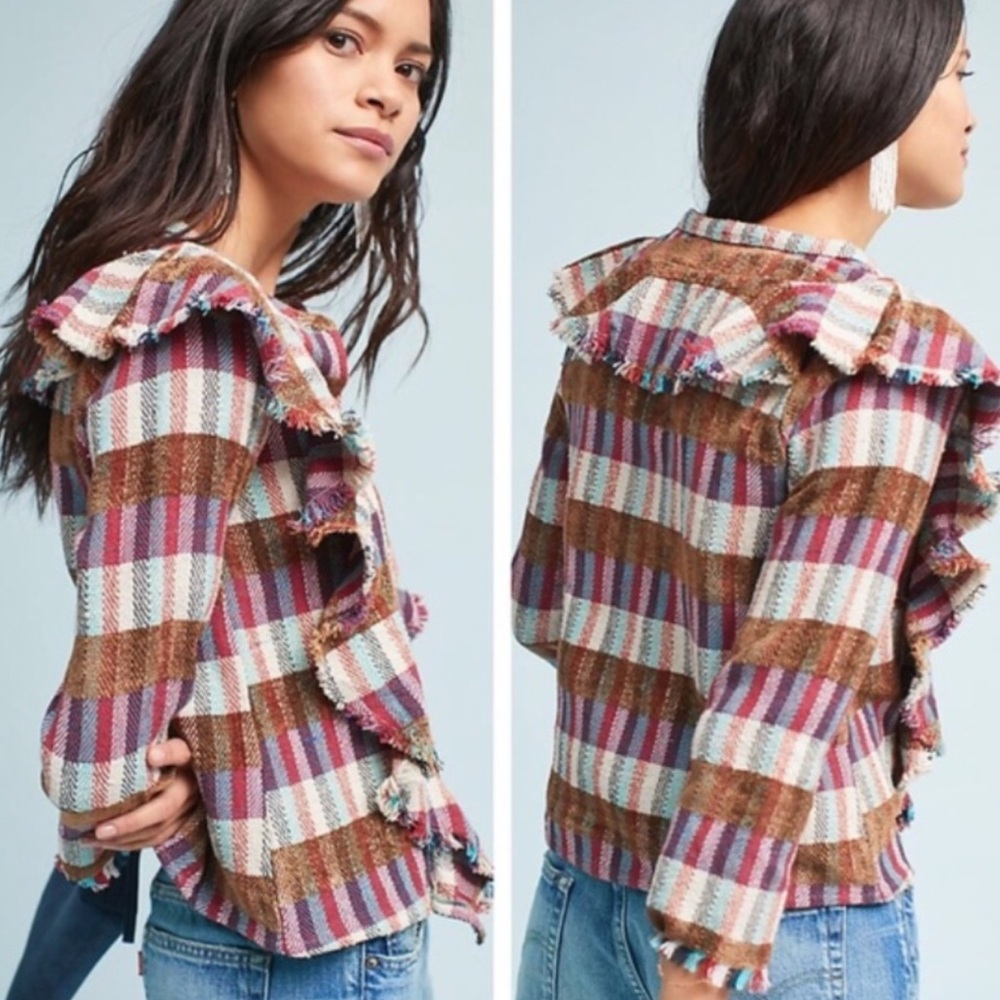NWT Anthropologie Kelsey Ruffled Plaid Top